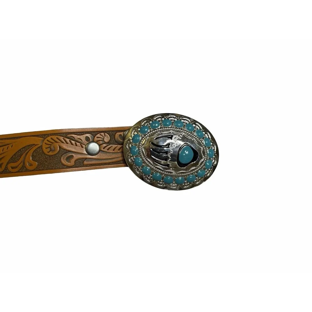 Belt Bear paw Sliver and turquoise tone 45 inches women western